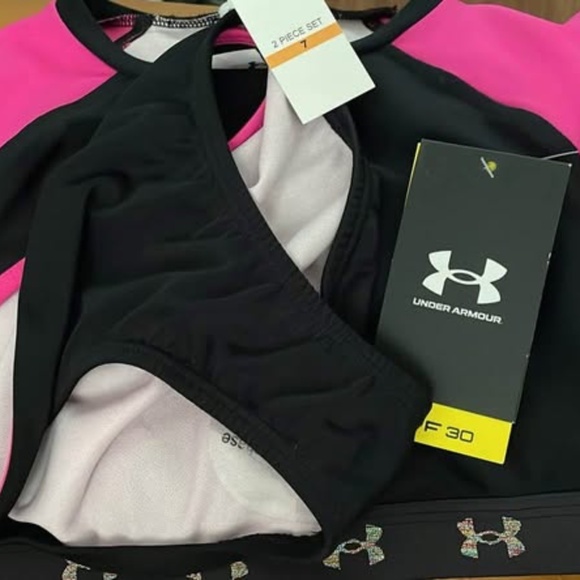 BRAND NEW youth girl under armour 2 pc long sleeve swimming swim bathing suit si - Picture 6 of 8
